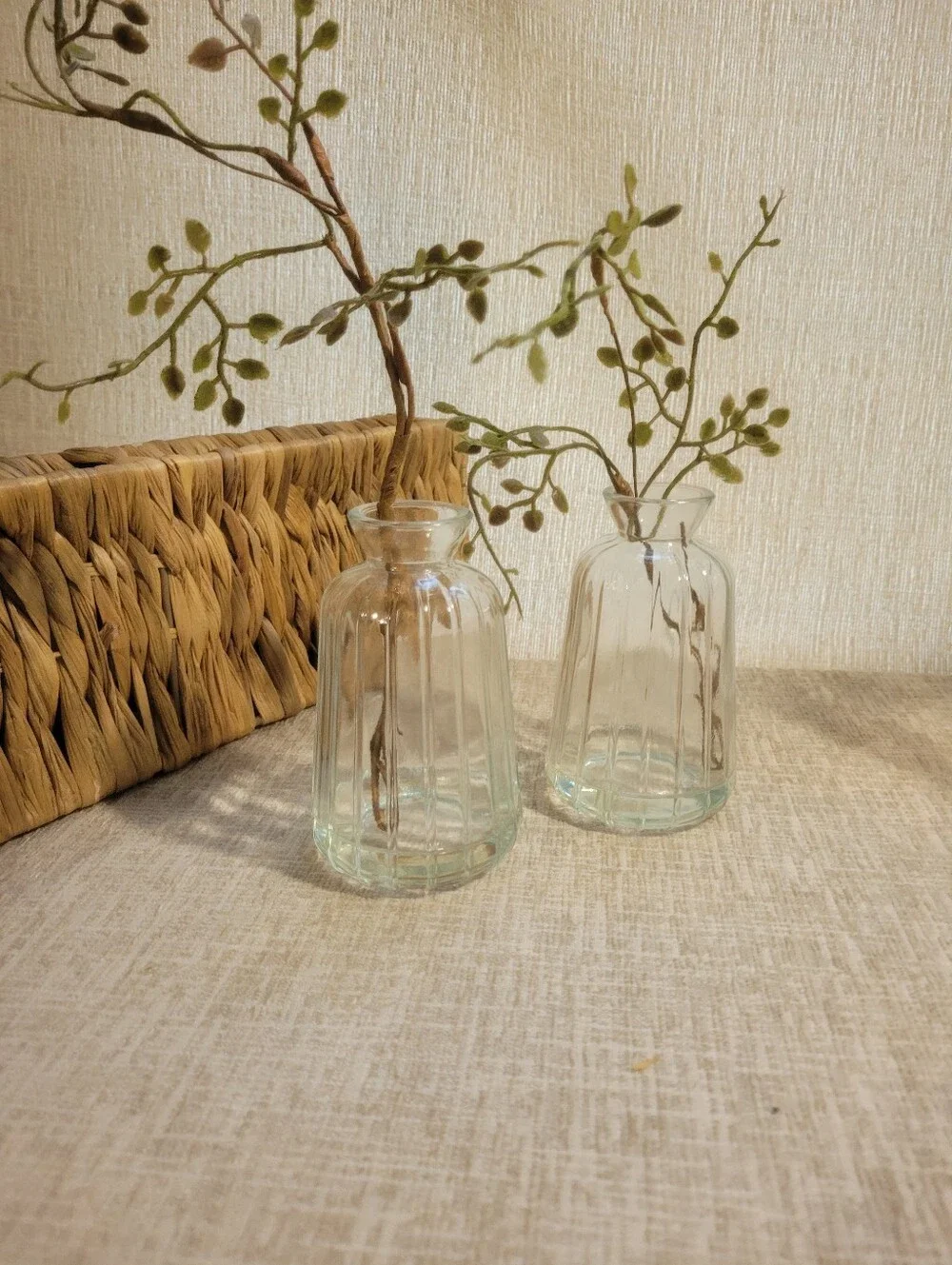 Vintage Clear Ribbed Glass Bud Vases -set Of 2 Bohemian Glass Fluted Vase